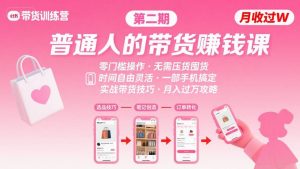 小红书带货第二期训练营，普通人月收过W的带货课，时间自由，零门槛无压货，一部手机即可操作