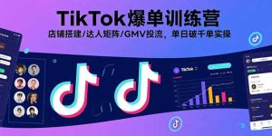 TikTok爆单训练营，店铺搭建/达人矩阵/GMV投流，单日破千单实操