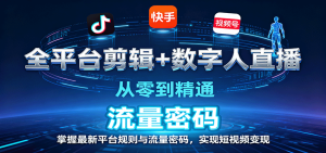 全平台剪辑+数字人直播，从零到精通，掌握最新平台规则与流量密码，实现短视频变现