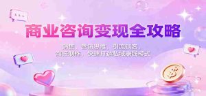 商业咨询变现全攻略：销售、营销思维，引流锁客，海报制作，快速打造私域赚钱模式