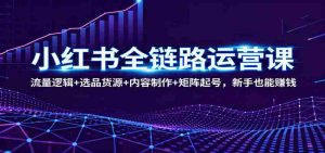 小红书全链路运营课：流量逻辑+选品货源+内容制作+矩阵起号，新手也能赚钱