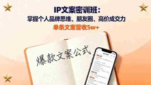 IP文案密训班：掌握个人品牌思维、朋友圈、高价成交力，单条文案营收5w+