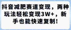 抖音减肥赛道变现，两种玩法轻松变现3W+，新手也能快速复制