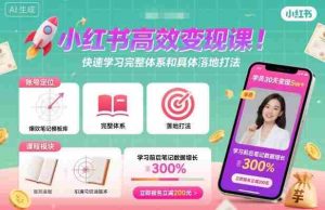 小红书高效变现课，快速学习小红书完整体系和具体落地打法