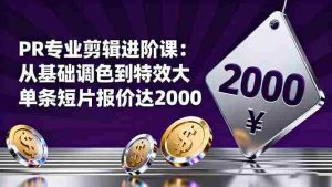 PR专业剪辑进阶课：从基础调色到特效大片的进阶技能，单条短片报价达2000