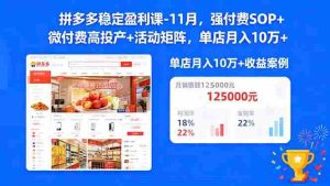 拼多多稳定盈利课-11月，强付费SOP+微付费高投产+活动矩阵，单店月入10w+