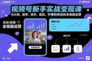 视频号新手实战变现课，从认知、起号、话术、选品、开播到投放的全链路运营